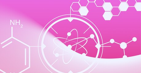 Composition of white chemical compounds structures on pink background