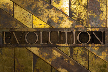 Evolution text on vintage textured grunge copper and gold steampunk background