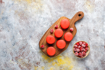 Macaroons with raspberry.