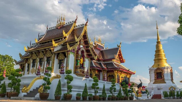 Buetiful Time Lapse Thai Buddha temple under cloudy blue sky and nigth sky