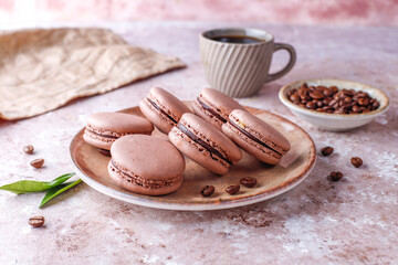 French macaroons with coffee beans.