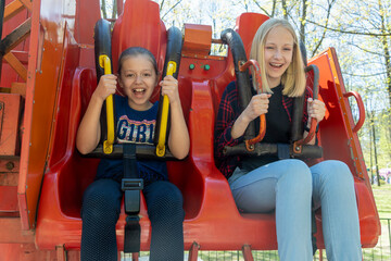 amusement, park, adventure, fun, girl, laugh, scream, young, excitement, ride, youth, enjoy,...