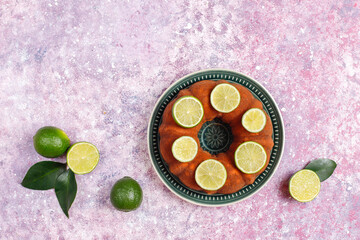 Homemade bundt cake with citrus fruits.