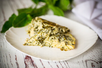 fried egg omelet with spring sorrel inside