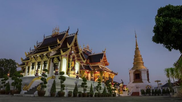 Buetiful Time Lapse Thai Buddha temple under cloudy blue sky and nigth sky