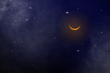 Obraz na płótnie Canvas Crescent moon and stars in the night sky.