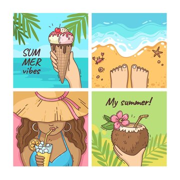 Hand Drawn Summer Instagram Posts Collection With Photo