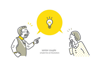 シニア夫婦のシンプルでお洒落な線画イラスト　吹き出し　フレーム風