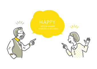 シニア夫婦のシンプルでお洒落な線画イラスト　吹き出し　フレーム風