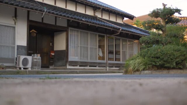 Traditional Japanese houses, countryside at dusk