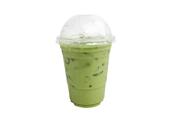 Iced Green Tea in take away cup,Iced Green Tea on isolated white background with clipping path