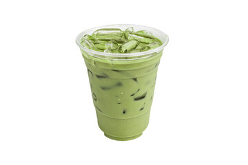 Iced Green Tea in take away cup,Iced Green Tea on isolated white background with clipping path