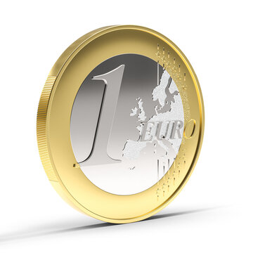 one euro coin on a white background.