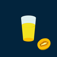 Bright vector illustration with a slice of kiwi and a glass.