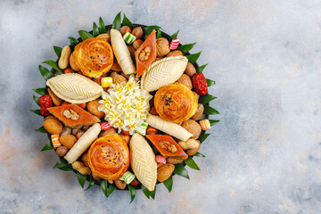 Traditional Azerbaijan holiday Novruz sweets in xoncha.