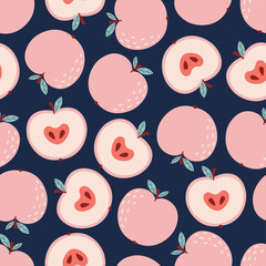 seamless pattern of cartoon apples isolated on blue