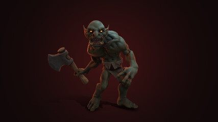 Fantasy character Troll Berserker in epic pose - 3D render on dark background