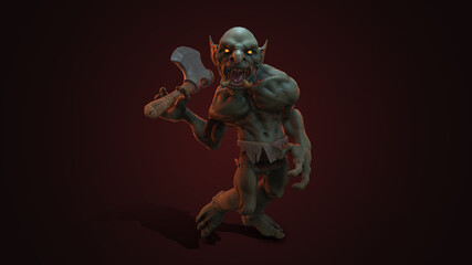 Fantasy character Troll Berserker in epic pose - 3D render on dark background