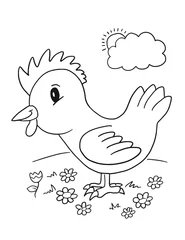 Cercles muraux Dessin animé Cute Rooster Farm Animal Coloring Page Vector Illustration Art