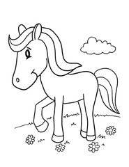 Fototapeta na wymiar Cute Horse Pony Vector Illustration Coloring Book Page Art