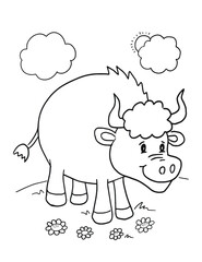 Cute Bull Coloring Page Vector Illustration Art