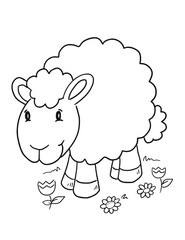 Cute Sheep Lamb Farm Animal Coloring Page Vector Illustration Art