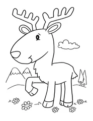 Stickers pour porte Dessin animé Cute Deer Coloring Page Vector Illustration Art