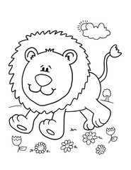 Cute Safari Lion Coloring Book Page Vector Illustration Art
