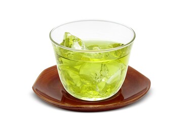 グラス 緑茶 飲み物 イラスト リアル 氷 茶托