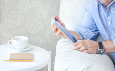 Man working from home. Active lifestyle for seniors concept. Online education concept.