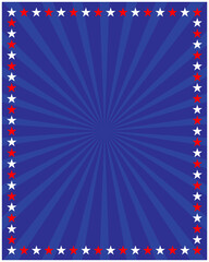 American abstract flag rays with stars blue background frame banner border vector design template with copy space for text.	