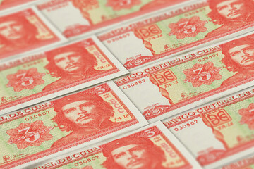 CUP. Cuban peso banknotes background. Cuban currency.