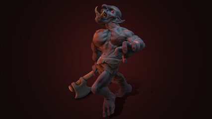 Fantasy character Troll Berserker in epic pose - 3D render on dark background
