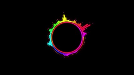 Colorful circle sound wave equalizer on black background, Color music equalizer, 4k.