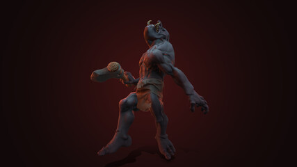 Fantasy character Troll Berserker in epic pose - 3D render on dark background
