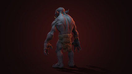 Fantasy character Troll Berserker in epic pose - 3D render on dark background
