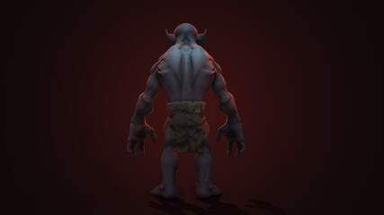 Fantasy character Troll Berserker in epic pose - 3D render on dark background

