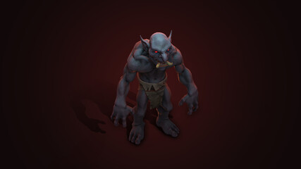 Fantasy character Troll Berserker in epic pose - 3D render on dark background
