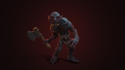 Fantasy character Troll Berserker in epic pose - 3D render on dark background
