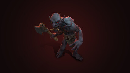 Fototapeta premium Fantasy character Troll Berserker in epic pose - 3D render on dark background 
