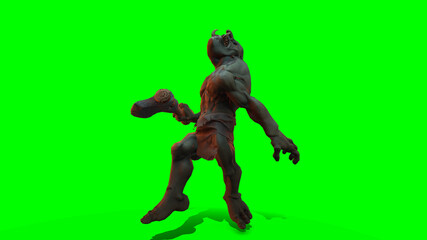 Fantasy character Troll Berserker in epic pose - 3D render on dark background