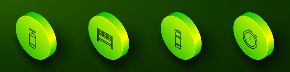 Set Isometric line Punching bag, Ribbon finishing line, Aqualung and Stopwatch icon. Vector