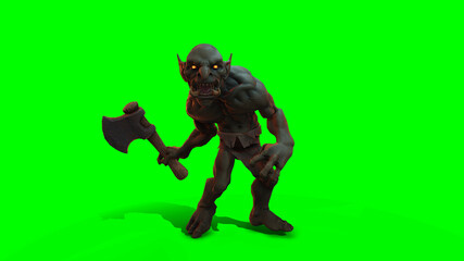 Fantasy character Troll Berserker in epic pose - 3D render on dark background