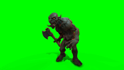 Fantasy character Troll Berserker in epic pose - 3D render on dark background