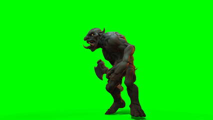 Fantasy character Troll Berserker in epic pose - 3D render on dark background
