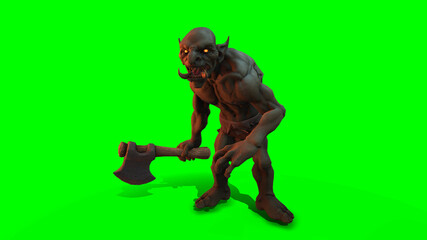 Fantasy character Troll Berserker in epic pose - 3D render on dark background