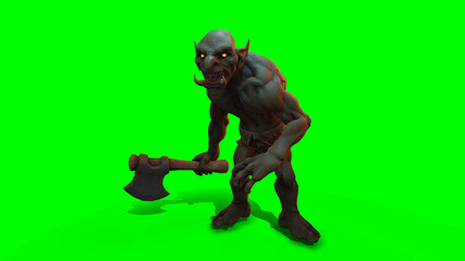 Fantasy character Troll Berserker in epic pose - 3D render on dark background