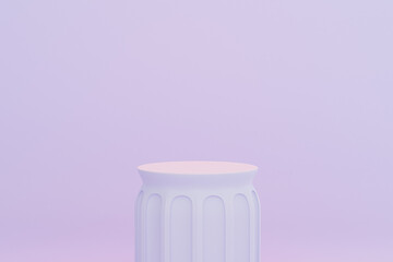 Cylinder pillar podium or pedestals for products or advertising on pastel purple background, minimal 3d illustration render