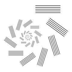 Lines, stripes, thin line abstract concentric circle. Spiral, swirl, twirl element. Circular and radial lines volute, helix. Segmented circle with rotation. Radiating arc lines. Cochlear, vortex