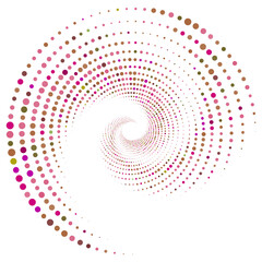 Dotted, dots, speckles abstract concentric circle. Spiral, swirl, twirl element. Circular and radial lines volute, helix. Segmented circle with rotation. Radiating arc lines. Cochlear, vortex